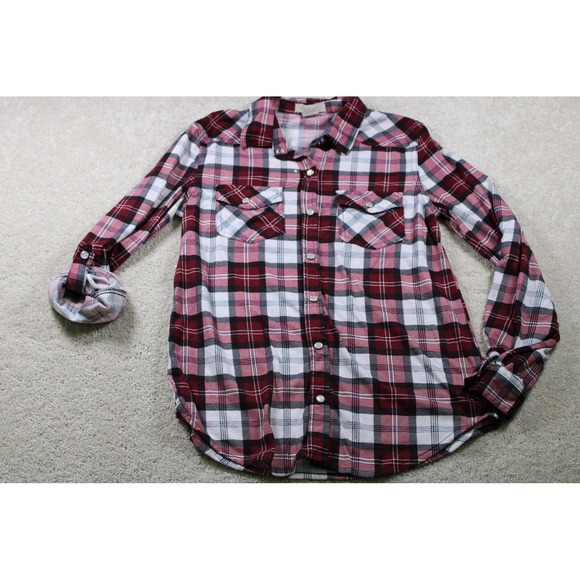 Passport Shirt Womens Small Red White Black Plaid Button Up Long Sleeve Western - Picture 1 of 8